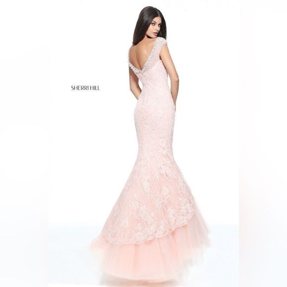 SHERRI HILL STYLE #51114 lace, tulle, embellished gown. Light pink - Picture 2 of 14